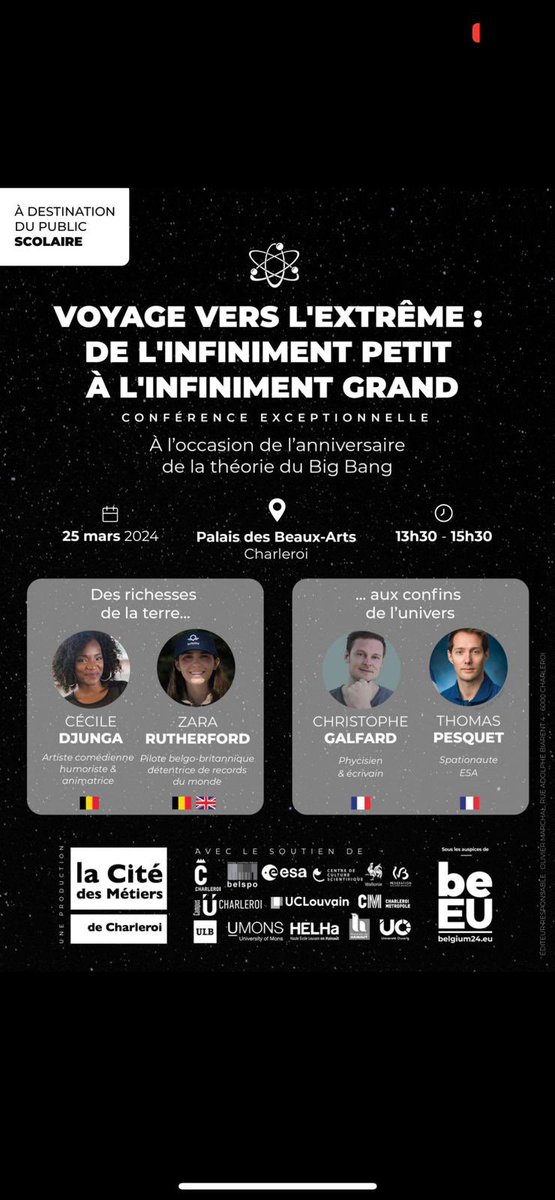 Cécile Djunga (@ceciledjunga) on Twitter photo C’est demain!
Ma première #conférence scientifique en tant qu’intervenante!
Tellement hâte de partager mes expériences autours de C’est toujours pas Sorcier avec le public, fière de partager l’affiche avec Zara Rutherford, <a href="/galfard/">Christophe Galfard</a> et … <a href="/Thom_astro/">Thomas Pesquet</a> ! 🤩🚀
#BIGBANG #ctps C’est demain!
Ma première #conférence scientifique en tant qu’intervenante!
Tellement hâte de partager mes expériences autours de C’est toujours pas Sorcier avec le public, fière de partager l’affiche avec Zara Rutherford, <a href="/galfard/">Christophe Galfard</a> et … <a href="/Thom_astro/">Thomas Pesquet</a> ! 🤩🚀
#BIGBANG #ctps