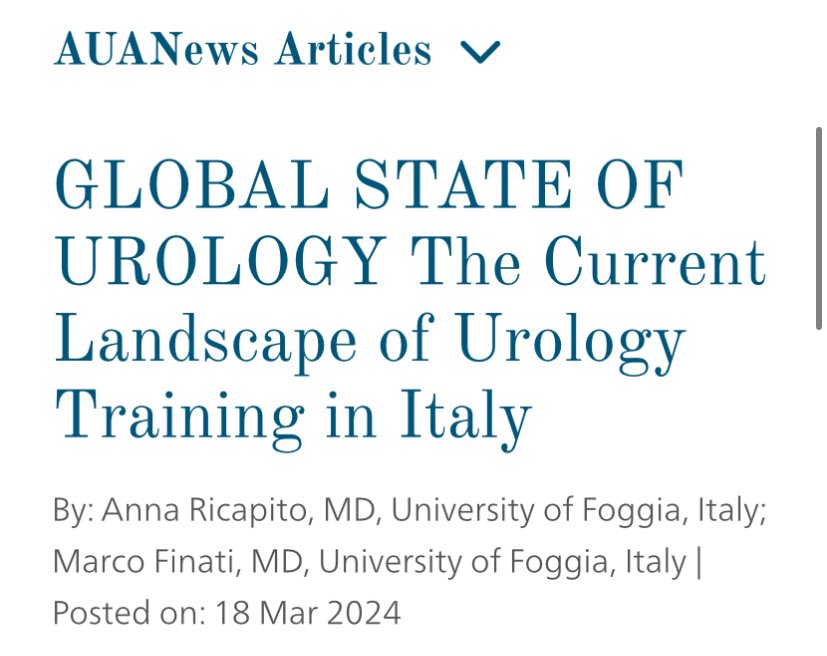 The current landscape of Urology Training in Italy - freshly published on the April 2024 Issue of @AmerUrological #AUANews

@Anna_Ricapito @SIU_Italia