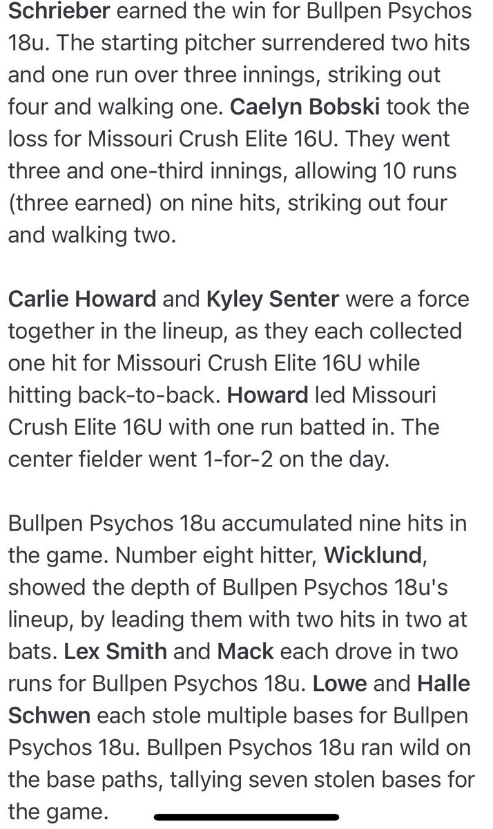 Crush Elite 16u vs Bullpen Psychos 18u