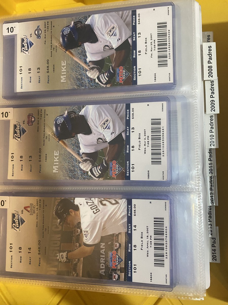 sd_sportsmem's tweet photo. Picked up over 200 @Padres tickets from 2002-2017 if anyone is looking for any from those years let me know! @CardPurchaser #ticketcollection #ticketstubs #padres https://t.co/G0beL0roW3
