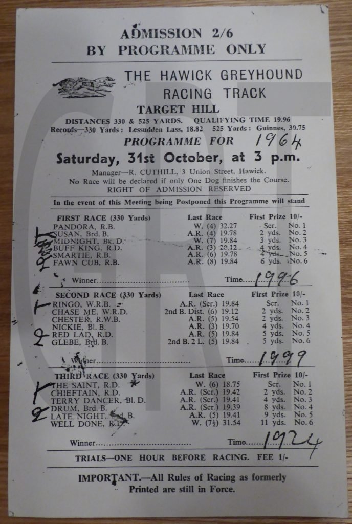 Greyhound Track 220 - HAWICK TARGET HILL, Scotland. First meeting: 18 April 1939. Last meeting: 1967 (exact date tbc). GR also took place later at HAWICK ALBERT PARK - 13 May 1989 to 1999 #hawick #scotland #greyhounds #Rugbyunion #scottishborders