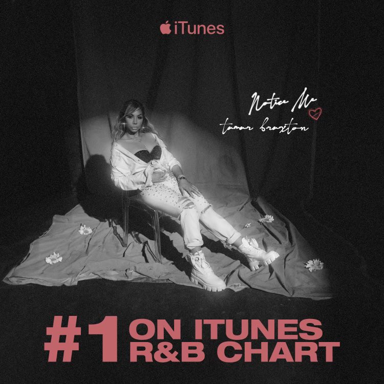 TamarBraxtonHer's tweet image. I’m so grateful. My new single #NoticeMe is No. 1 on ITunes R&amp;amp;B and No. 5 across all genres!! ☘️  

Available for DOWNLOAD &amp;amp; STREAM everywhere!
