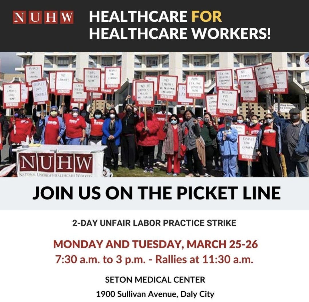 🏴 Daly City CA comrades: Healthcare picket and 2-day labor strike starts tomorrow, Mon/Tues 25-26 7:30a-3p (rallies at 11:30a). 1900 Sullivan Ave (Seton Medical Center). Healthcare for healthcare workers! 🏴

#dalycity #healthcare #HealthcareForAll #workersrights #strike