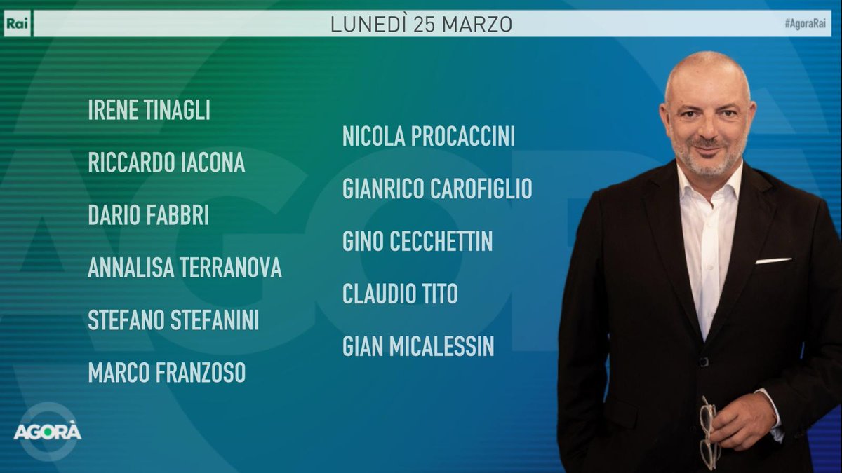 Ecco gli ospiti di Roberto Inciocchi di lunedì #25marzo ad #AgoraRai. Vi aspettiamo dalle 8.00 alle 09:45 su #Rai3 e #RaiPlay.