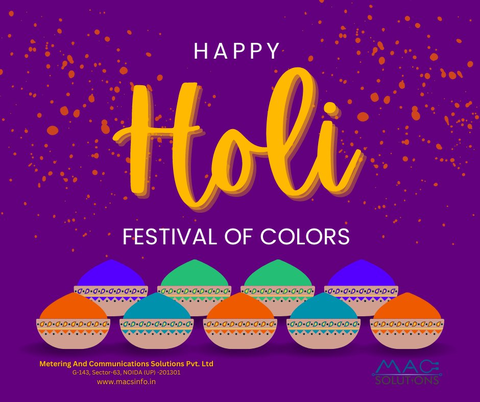 MacsinfoIn's tweet image. Happy Holi from all of us at MAC Solutions ! 
May this vibrant festival bring you and your loved ones joy, laughter, and colorful memories. Wishing you a festival filled with love and togetherness!
#HappyHoli