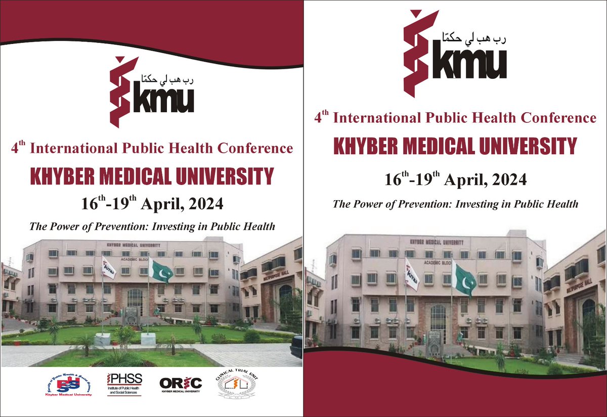 4th International public health conference: Speakers from across the globe. Forum for Young researchers to showcase their work, prizes for best poster and oral presentations. @DrZia_ulhaq @zoheb_dr @ResearchKMU1 @kmuofficial_ @CTU_KMU @drkhalidrehman @ZainabASamad