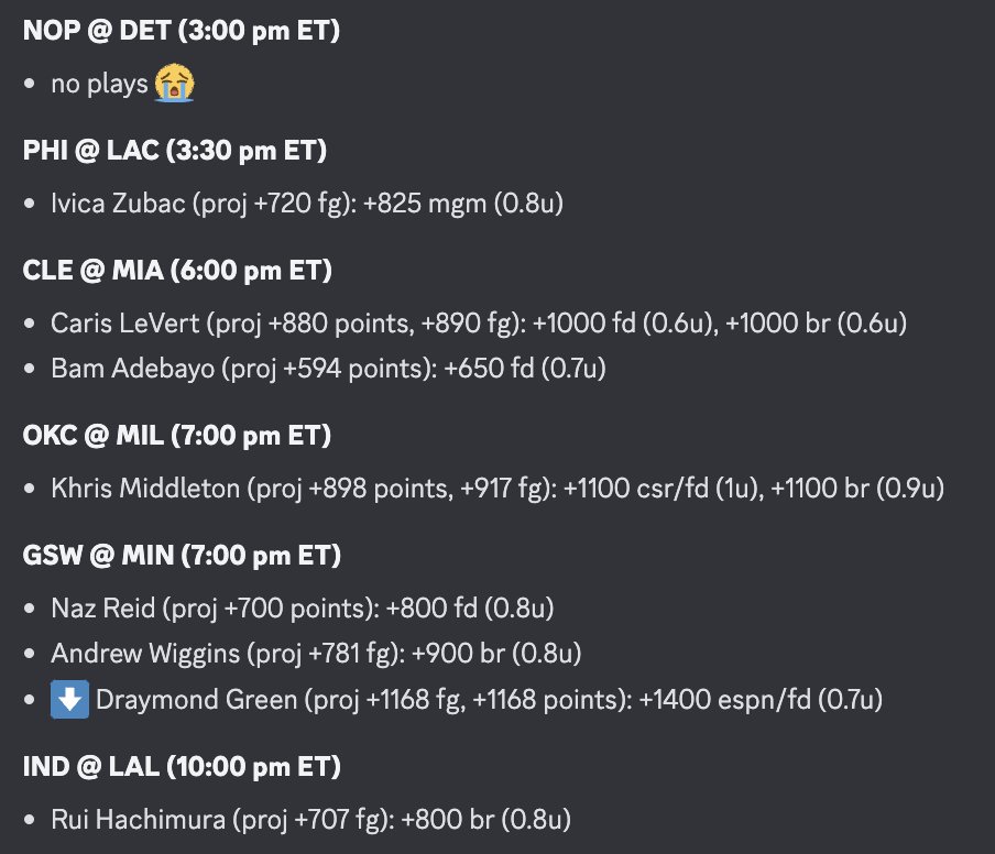 updated FIRST BASKET edges! 

nothing in the earliest game anymore for this market, but there's still some edges in other markets on our FREE discord discord.gg/2rYPFv2N

#firstbasket #nbax #gamblingx #sportsbettingx