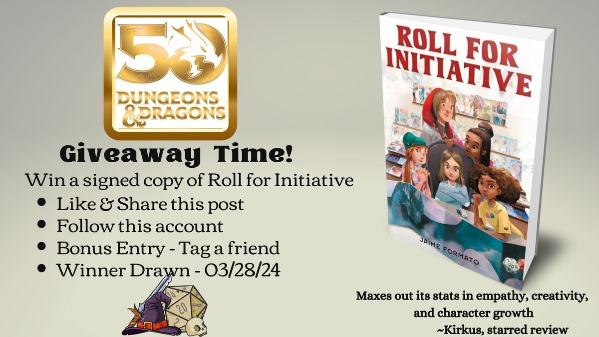 Happy 50th Anniversary, Dungeons & Dragons! This game is such an outlet for creativity and self-expression and inspired my book ROLL FOR INITIATIVE. To celebrate this anniversary, I'm giving away a signed copy! Info below⤵️ #dungeonsanddragons #kidlit #dnd #giveaway #middlegrade