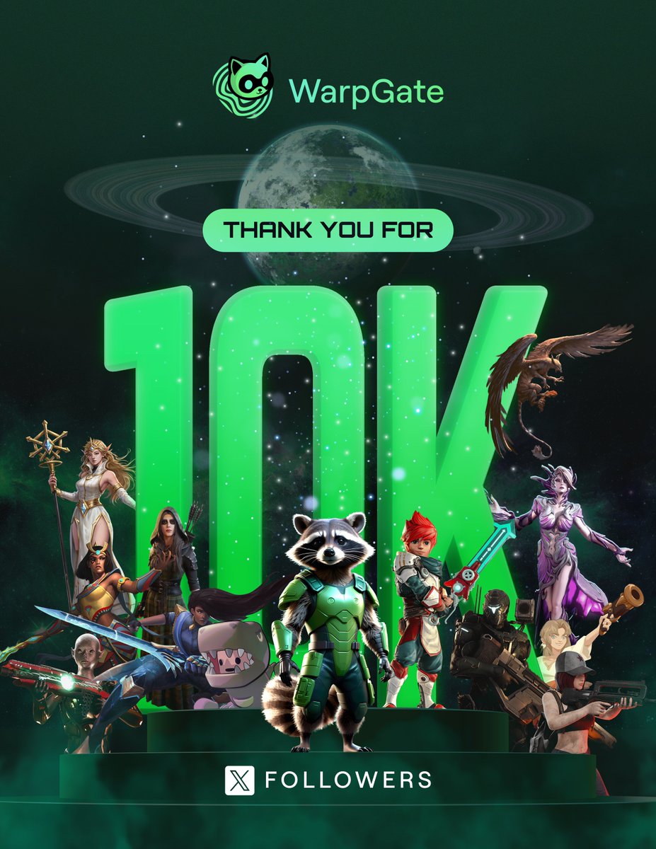 WarpGate hits a milestone with 10,000 Followers! 📈🎉 A heartfelt thank you to each and every one of our amazing supporters for helping to expand the WarpGate community! 🦝 Gratitude to our esteemed gaming partners on @Immutable. 🏆 @GuildOfGuardian @playmetalcore