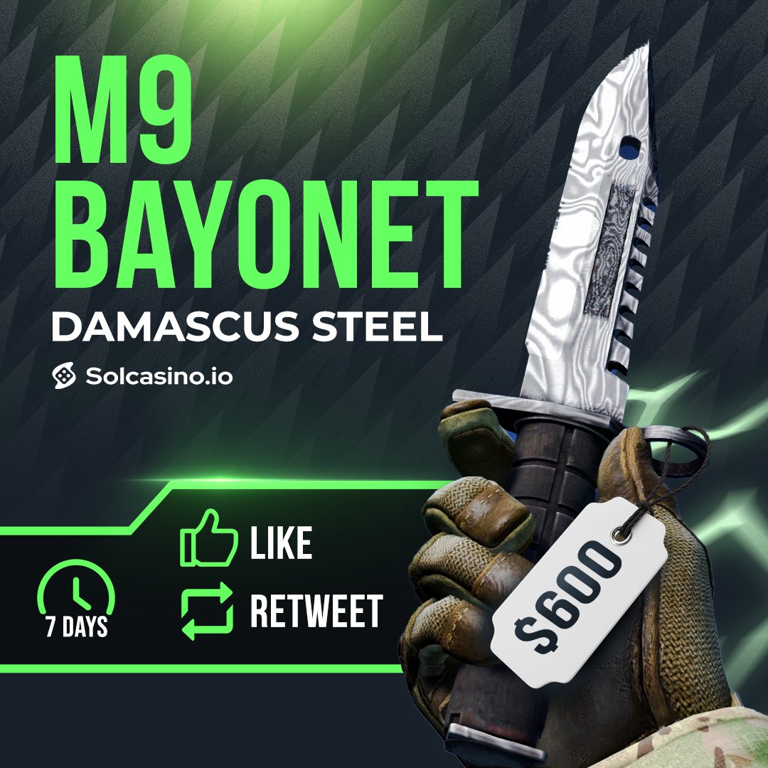 Let's celebrate the CS2 #PGLMajor with a M9 Bayonet | Damascus Steel giveaway! 🔪

-Follow <a href="/solcasino/"></a> ✅
-Like &amp; Retweet 🔁
-Reply with who you think will win the #Copenhagen2024 Major! 🏆