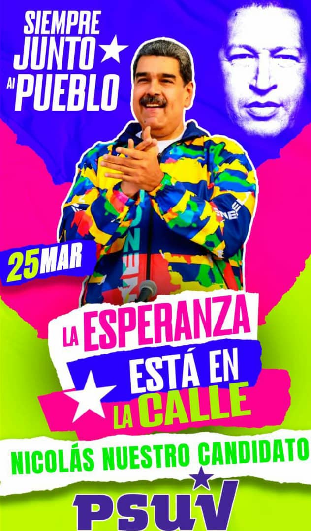 ¡La esperanza está en la calle, y es nuestro Presidente Nicolás Maduro @NicolasMaduro el candidato de Hugo Chávez Frías y del pueblo Comunero y Trabajador!