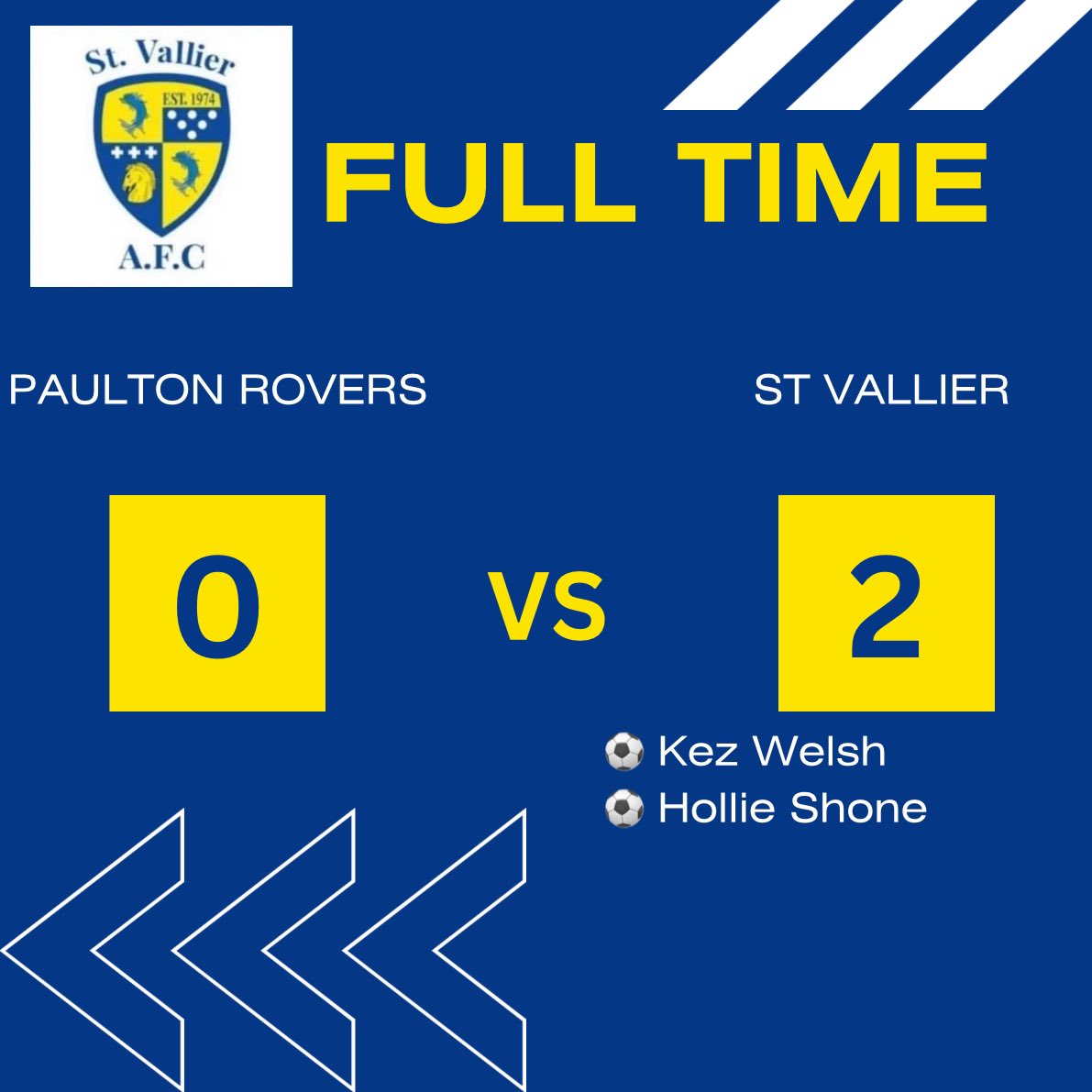 That’s 7 unbeaten for the ladies now in a well fought win! Two goals in the first half meant we had a good lead to defend in an end to end second half! We were lucky not to add a couple on the counter in the second half but the ladies were very happy with a clean sheet!