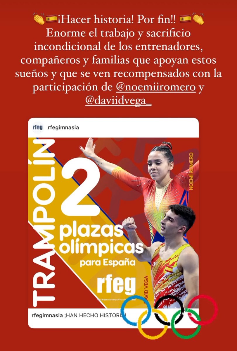 🔝🇪🇸HISTORIA DEL DEPORTE! 🔝Primera vez que España clasifica gimnastas para una cita olímpica! 🤩Alegría por un camino duro y de crecimiento para la disciplina 👏 💪 Lo mejor está por venir @RFEGimnasia @CGGETAFE #vamosespaña #trampoline #volamosalto