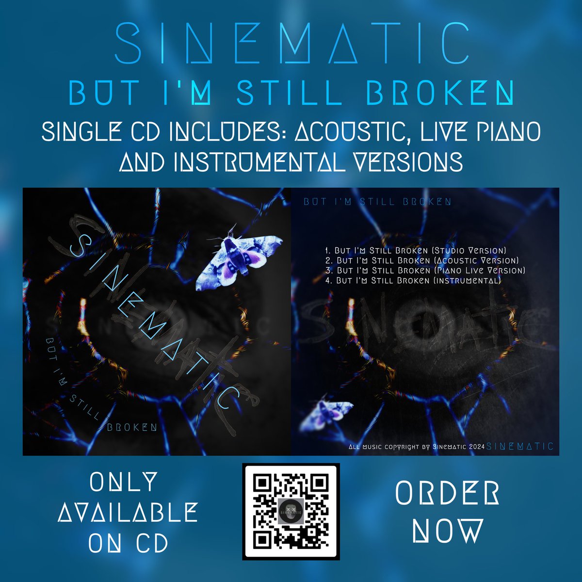 Sinematic_music's tweet photo. 'BUT I'M STILL BROKEN' Single CD includes: Acoustic, Live Piano and Instrumental versions.
Only available on CD
ORDER NOW:
sinematicsounds@outlook.com
https://t.co/jR77LCKADv
#sinematic #single #CD #ordernow #music #availablenow #newsong #rockmusic #piano #instrumental https://t.co/iIotiQpdeU