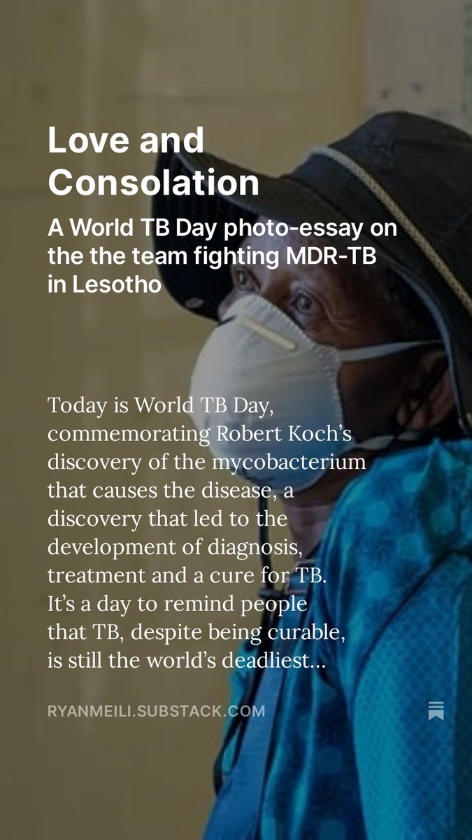 Ryan Meili (has left) (@ryanmeili) on Twitter photo Today is World TB Day.
I've partnered with photographer Josh Berson on Love and Consolation: a photoessay that shows how the <a href="/PIH/">Partners In Health</a> team fights TB through the story of one of our patients.
ryanmeili.substack.com/p/love-and-con… Today is World TB Day.
I've partnered with photographer Josh Berson on Love and Consolation: a photoessay that shows how the <a href="/PIH/">Partners In Health</a> team fights TB through the story of one of our patients.
ryanmeili.substack.com/p/love-and-con…