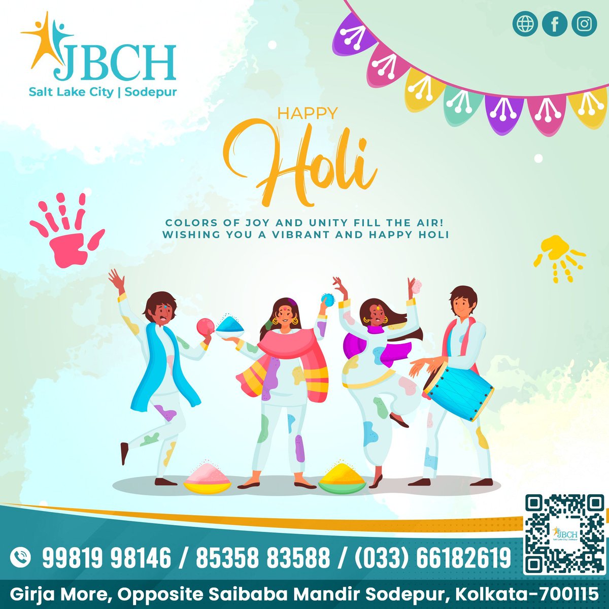 Sending colorful vibes and warm wishes your way this Holi! Enjoy to the fullest!
Happy Holi! 
.
.
#HoliFestival #ColorfulCelebration #HoliVibes #FestivalOfColors #ColorSplash #ColorfulLife #JointCare #CareToCare #JBCHHospital #KolkataHospital