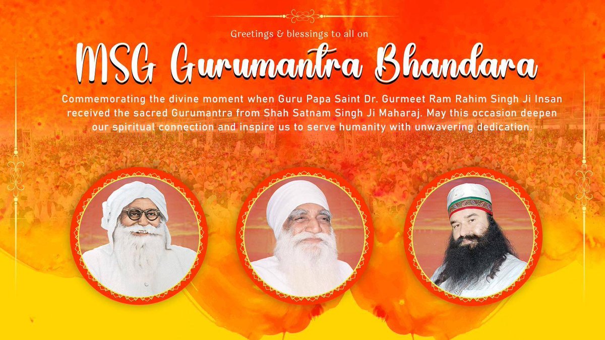 Welcoming 25th March, the pious day that shines brightly, illuminating millions of hearts with spiritual bliss. Let's celebrate the divine union between Shah Satnam Singh Ji Maharaj and Guru Papa Saint Dr. @Gurmeetramrahim Singh Ji Insan as Master and Disciple, by pledging to