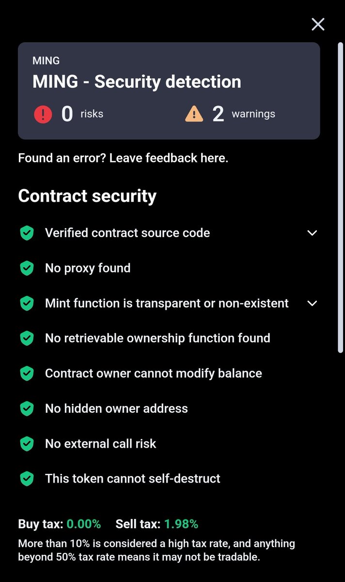 TokenMing's tweet photo. MING is 0 Risk...
Anything else to add? $MING
#audit
#MingToken
#MEMETOKEN
#Ethereum https://t.co/DYluNz9JSz