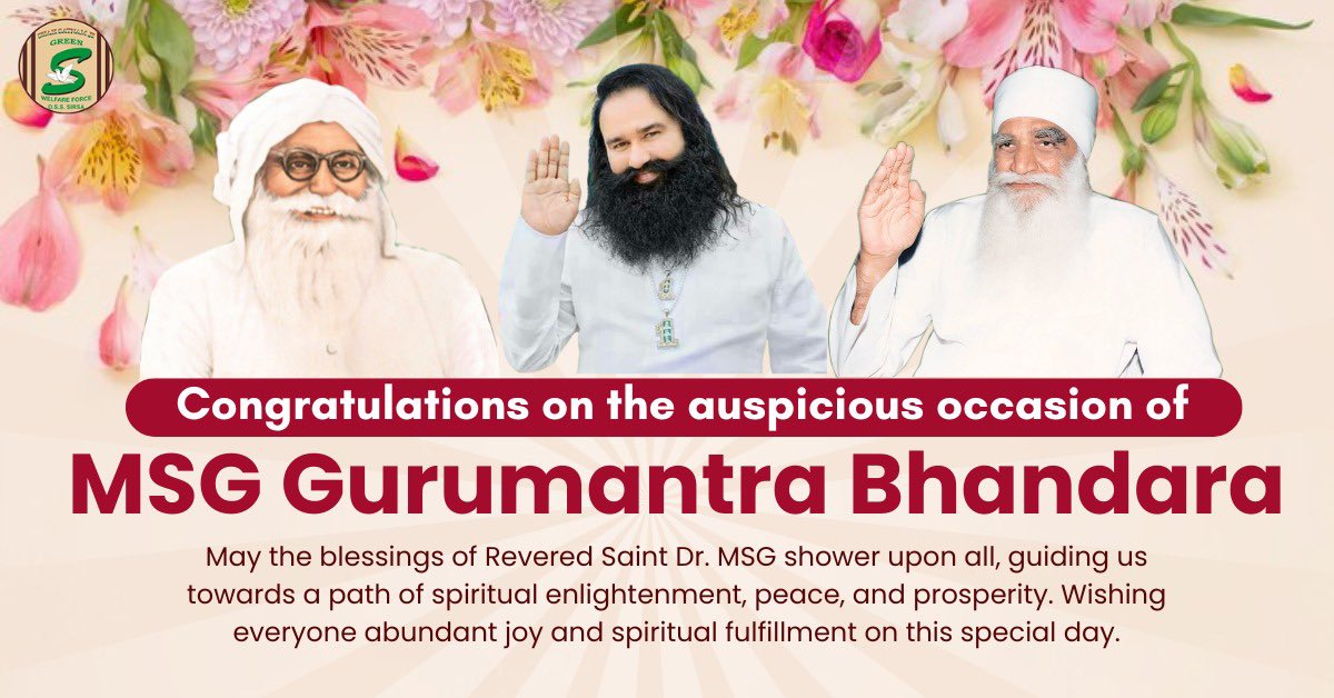 GreenSwelfares's tweet photo. That moment when a true disciple met the true Guru is dearest to our hearts. March 25 witnessed the wholesome ‘MSG’ union when Revered Param Pitaji imparted the blessed Gurumantra to Saint Dr. MSG. That day marks a timeless bond, between disciple and Guru. 

Many congratulations to all on the onset of this pious MSG Gurumantra Bhandara! May we all excel in spirituality by reciting Gurumantra and enjoying these sacred days in their true essence! #MSGGurumantraBhandara #SaintDrMSG #RamRahim #DeraSachaSauda
