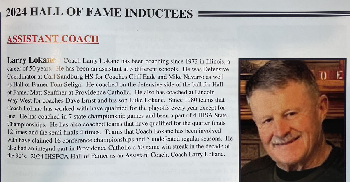 Great start to Spring Break honoring 2 role models of mine, Brian McDonough & Larry Lokanc. Grew up watching Coach Macs teams at Oak Forest and had the privilege to coach with Coach Lokanc at Lincoln Way West. Congrats to 2 great men & the rest of the ‘24 HOF class! @IHSFCA1