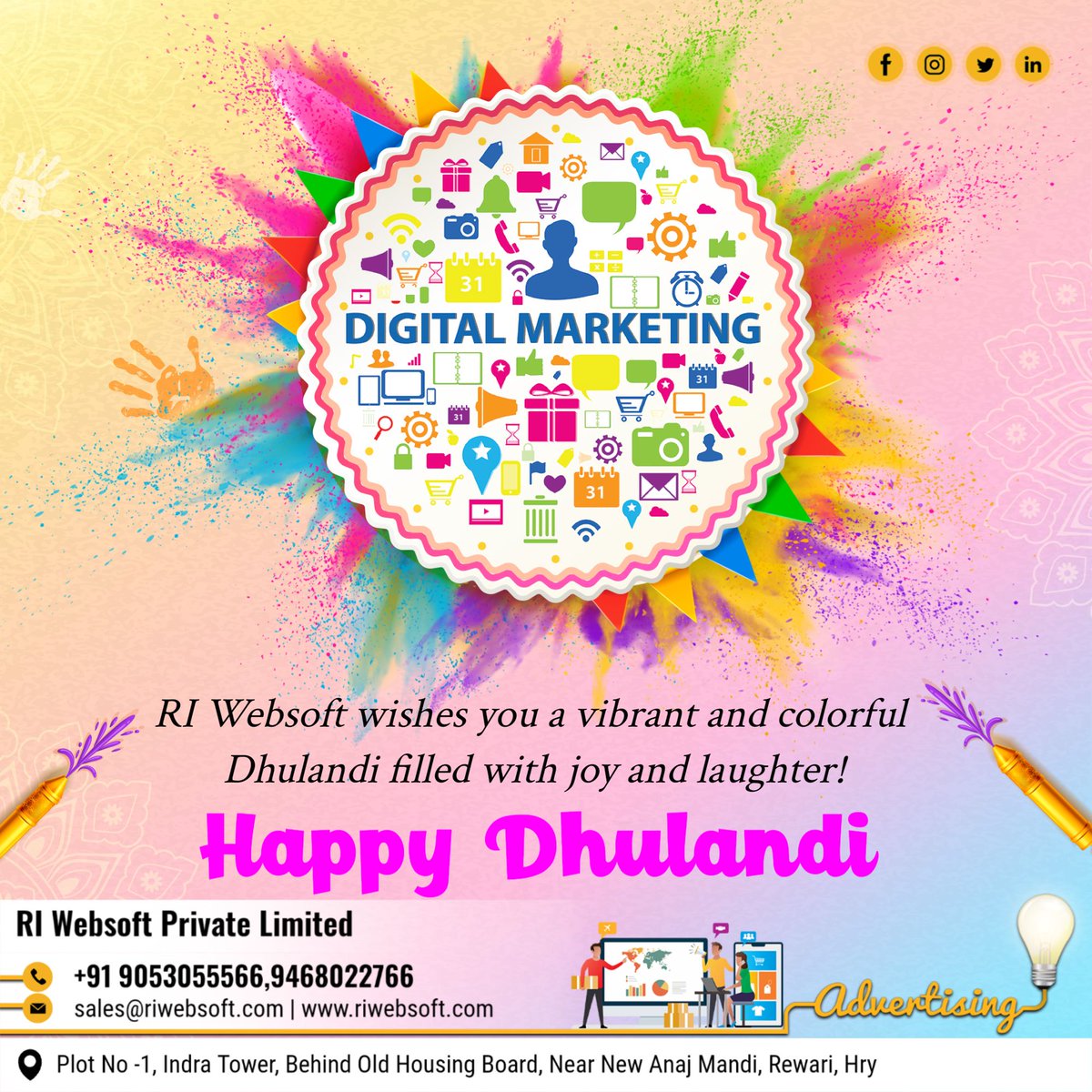 ri_websoft's tweet photo. "Color your brand with our marketing services this Dhulandi! 🎨✨ #HappyHoli #MarketingMagic #riwebsoft " https://t.co/5miRtZHggV