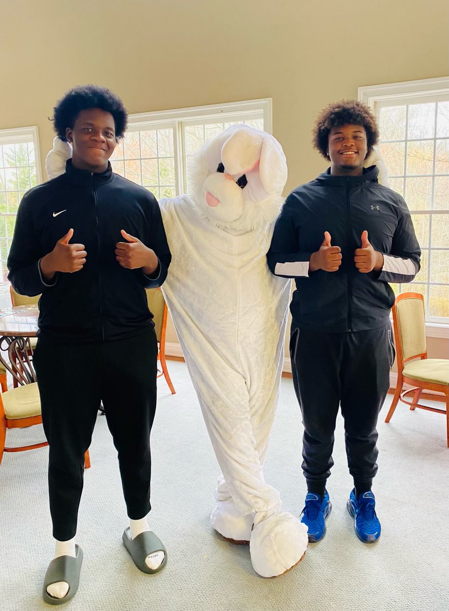 Our guys - Nathaniel Wright and Elijah Fosu helping out in the community - no one was stealing the eggs from this well protected Easter Bunny! Go Bruins! Good job fellas!