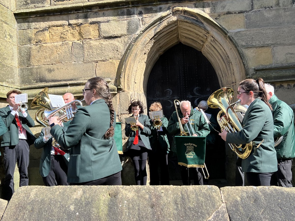 Sunshine , donkeys and stirring music from the Youlgrave band in the beautiful spring sunshine as we waved off the Pommie Pilgrimage walkers heading for Derby Cathedral raising funds to enhance Youlgrave Church’s facilities. ⁦@DerbyshireHS⁩ ⁦@DerbyCathedral⁩