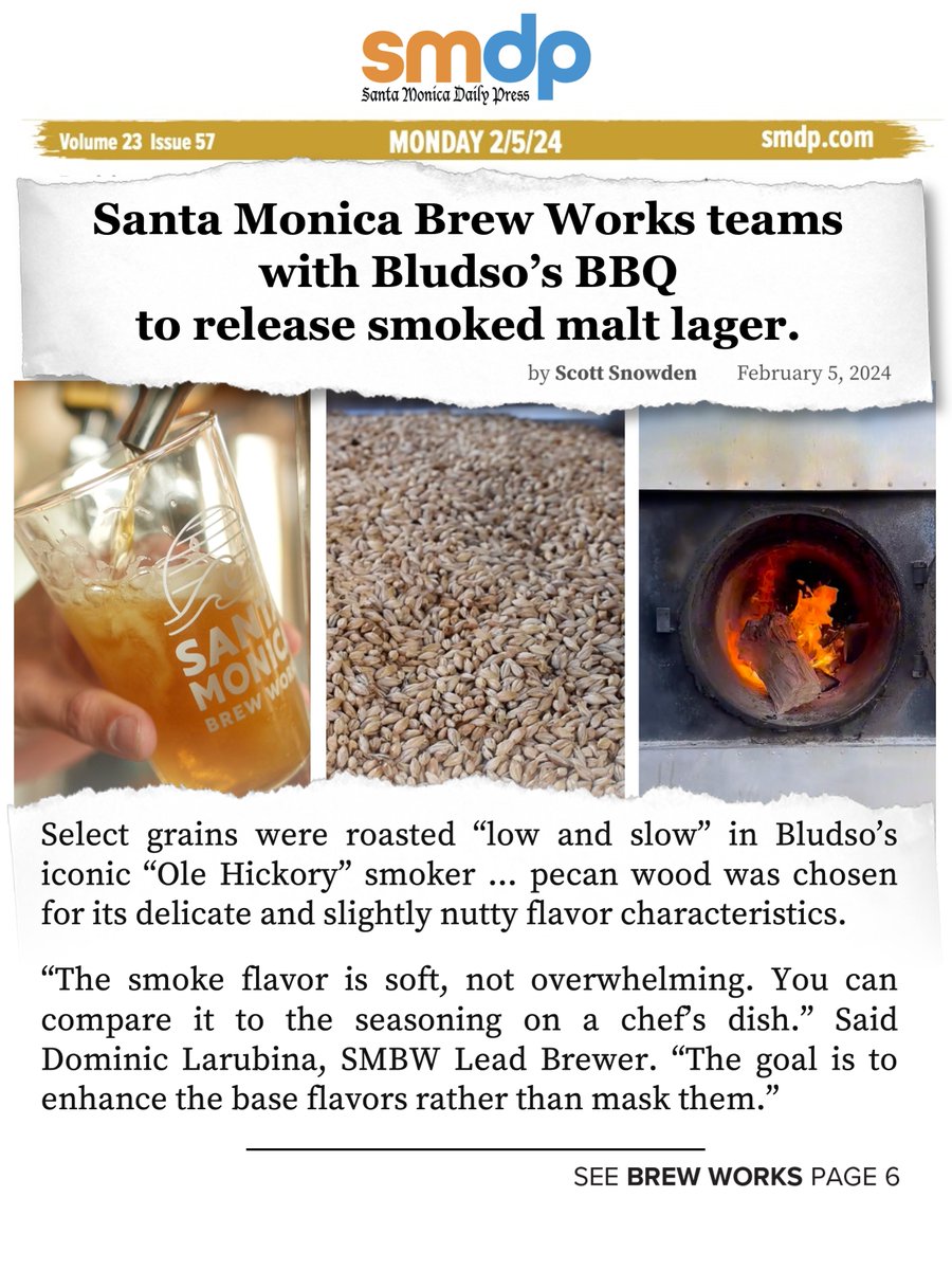 Santa Monica Brew Works partners with Bludso’s BBQ to release a roasted malt smoked lager smdp.com/2024/02/05/bre…