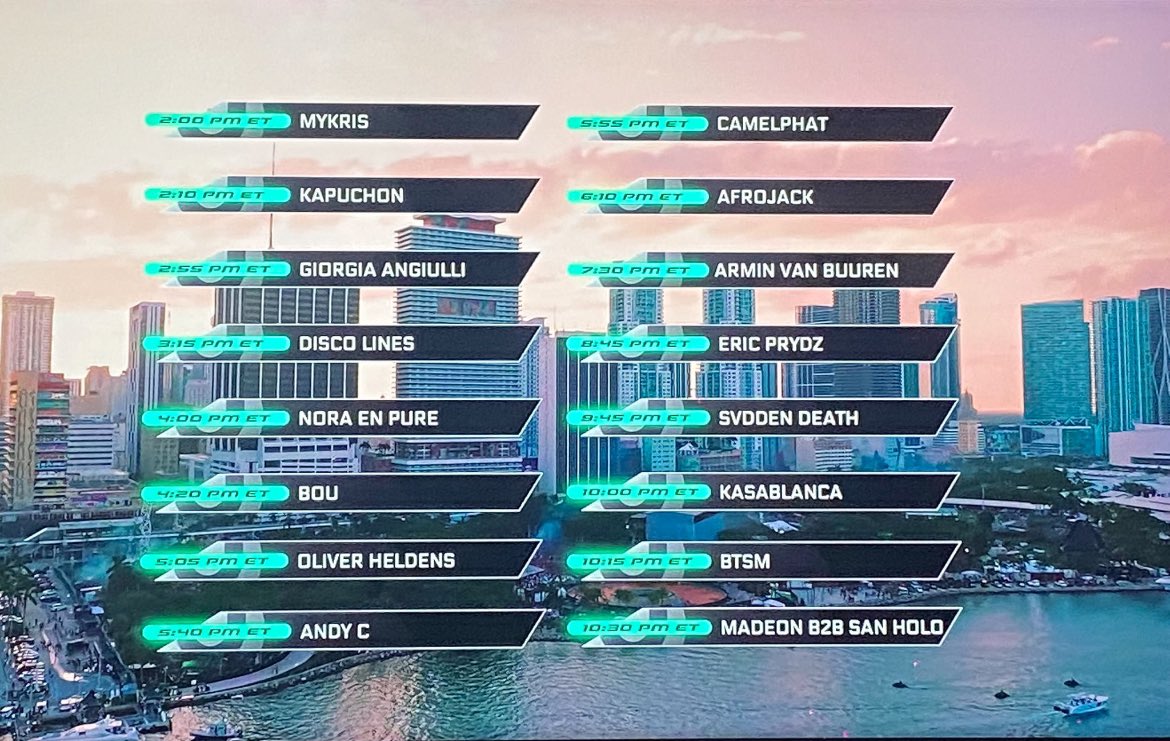 Ultra Sunday Stream Schedule ⏬️

No @CalvinHarris unfortunately, but we did get @ericprydz, @afrojack, @arminvanbuuren + @OliverHeldens + more

Ready for the final day? 

#ULTRALIVE #Ultra2024