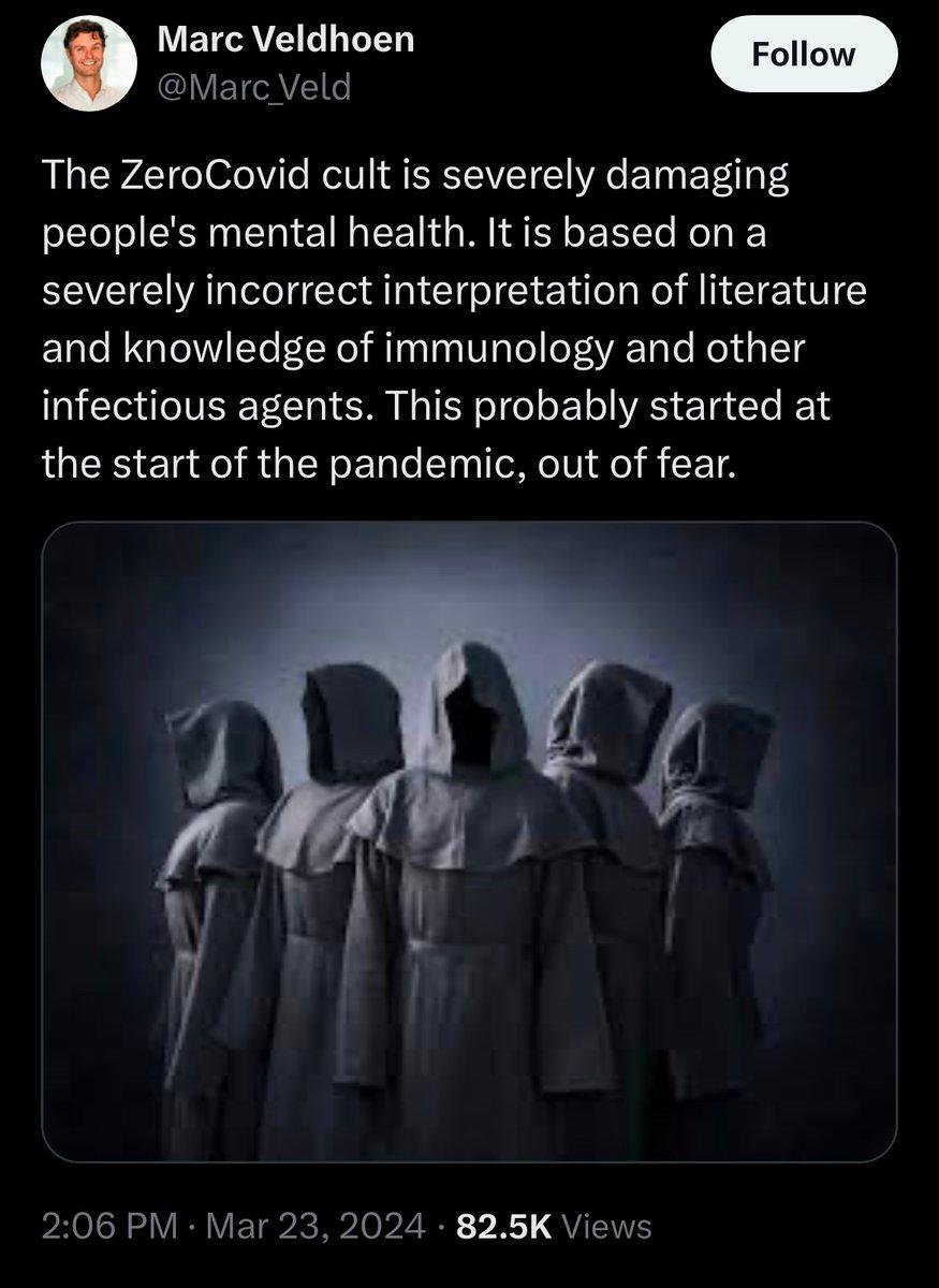 fitterhappierAJ's tweet photo. Every time something new comes out about some feature of the virus that causes a problem, like the impairment of cognition subsequent to mild disease, the people who argued for herd immunity by infection have a reflexive attack on those who believe it is best to avoid infection

Lately, it has been the accusation that the immunological harms of Covid are not rooted in fact or evidence, but are rather a cult-like belief

This is immensely fascinating, because a cult would balk and deflect when its belief systems are challenged. A cult would exhibit blindness to the new information. Refusal would be necessary for the cult to continue.

Many people rely on Marc Veldhoen for an immunological account of the effect of SARS Cov 2. Unfortunately, his account does not, absolutely refuses to incorporate, the findings of several papers.

What is even more telling about his refusal to acknowledge that T cells are infected by SARS Cov 2 is that he believes since his lab could not reproduce it, it could not exist. He believes he has the final say about the finding's invalidity. This is supreme arrogance in divestment of scientific practice. Dare I say it is religion where his lab has godhood.

Beware of the immunological interpretations of individuals who refuse to accept the findings of several papers; that sars cov 2 infects T cells

It is published in Nature family, elife, Gastroenterology, and elsewhere.
https://t.co/avhI7VUPmE