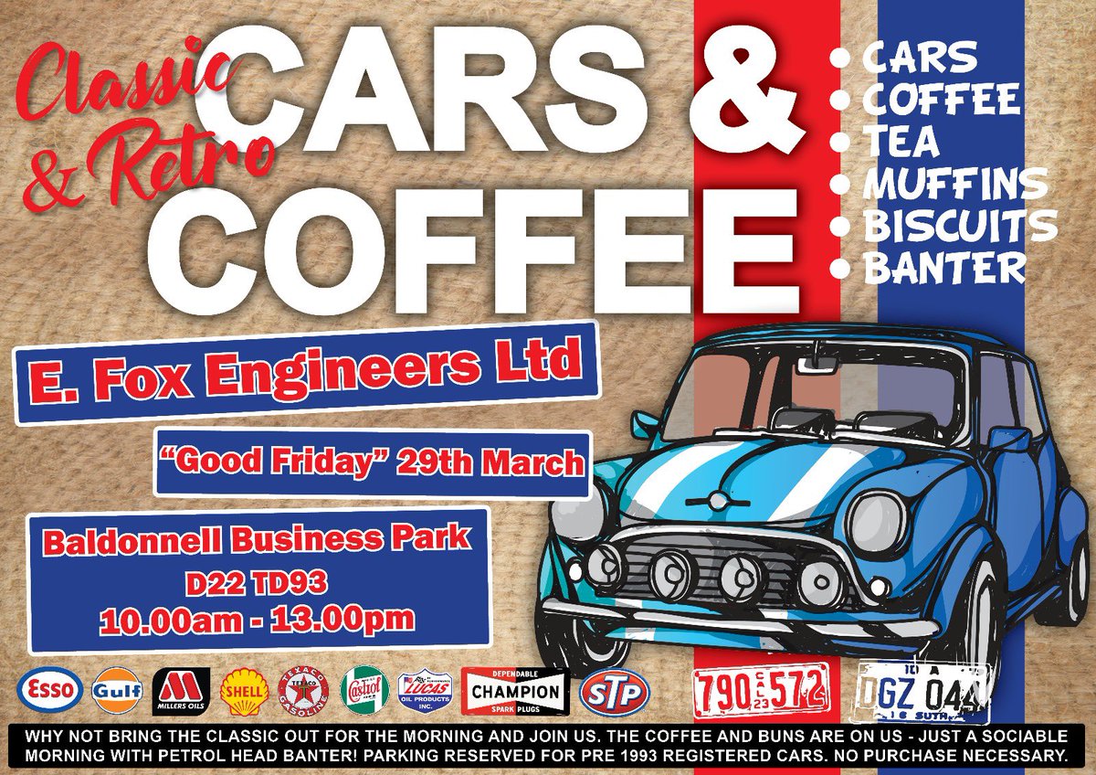 Our popular "Good Friday" Classic Cars &amp; Coffee is back again this year on March 29th – with a 5 year absence we have a lot to catch up on. No purchase necessary - this is a sociable morning to catch up with other Classic &amp; Retro Car Owners and enjoy some Coffee, Cakes &amp; banter