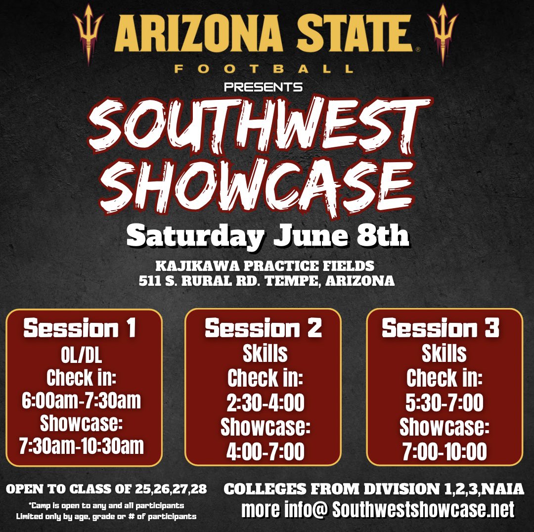 🚨 11 weeks 🚨 🗓️Saturday June 8th 📍Arizona State University🔱 ⚠️No invited needed to attend the showcase! 💻Secure your spot @ southwestshowcase.net More School Announcements coming soon!