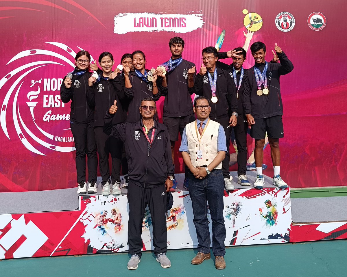 Echoes4mAshes's tweet photo. #Manipur's OUTSTANDING performance in #LawnTennis in d 3rd #NEGames.
5️⃣Gold
👉Women's Singles- L.Jennifer
👉Men's Singles - H.Bushan
👉Women's Doubles- N.Charmie & L.Jennifer
👉Men's Doubles -Bushan & Bhicky
👉Men's team event
1️⃣Silver
👉Women's team event
#Manipur
#Meiteis https://t.co/g21AOw8Rt9