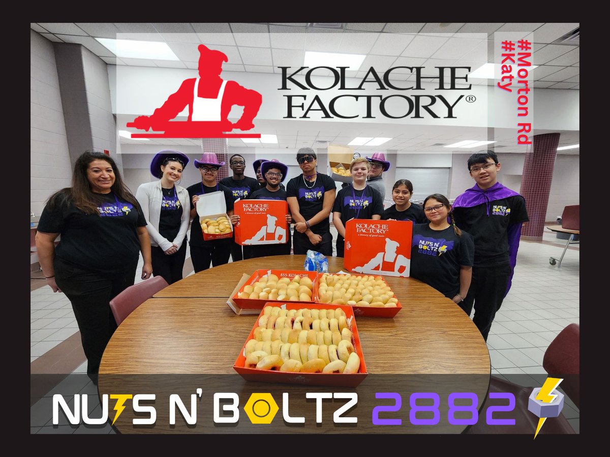 frc_2882's tweet photo. Nuts N Bolts graciously appreciates the generous donations from @KolacheFactory #mortonroad #Katy for our breakfast! Our team took shifts between matches to enjoy their amazing kolaches! Thank you again, #kolachefactory , for sponsoring @frc_2882 #mortonranchrobotics ! https://t.co/GF5GrgPi9j