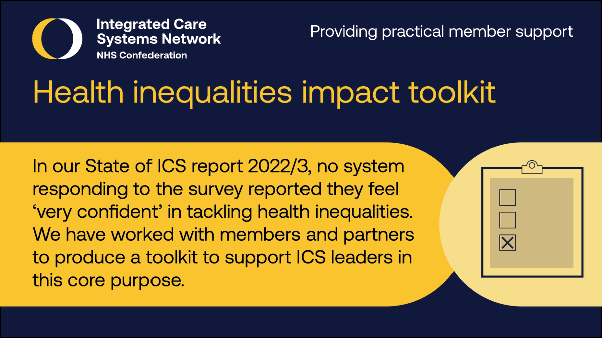 Working with @CareQualityComm, Clarity and @leedsbeckett, we have published a report and toolkit for ICS members to support them to tackle health inequalities. You can access the the toolkit here. 👉 nhsconfed.org/toolkits/how-e…