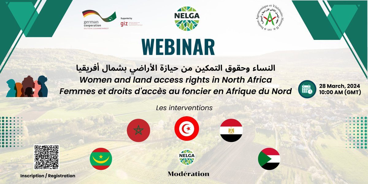 📢 Exciting news! Join us for a webinar on 'Women and Land Access Rights in North Africa' organised by NELGA NA. Learn about the challenges and best practices in advancing women's land rights in the region. Register here: docs.google.com/forms/d/193P5X… #WomenRights #Webinar #NorthAfrica