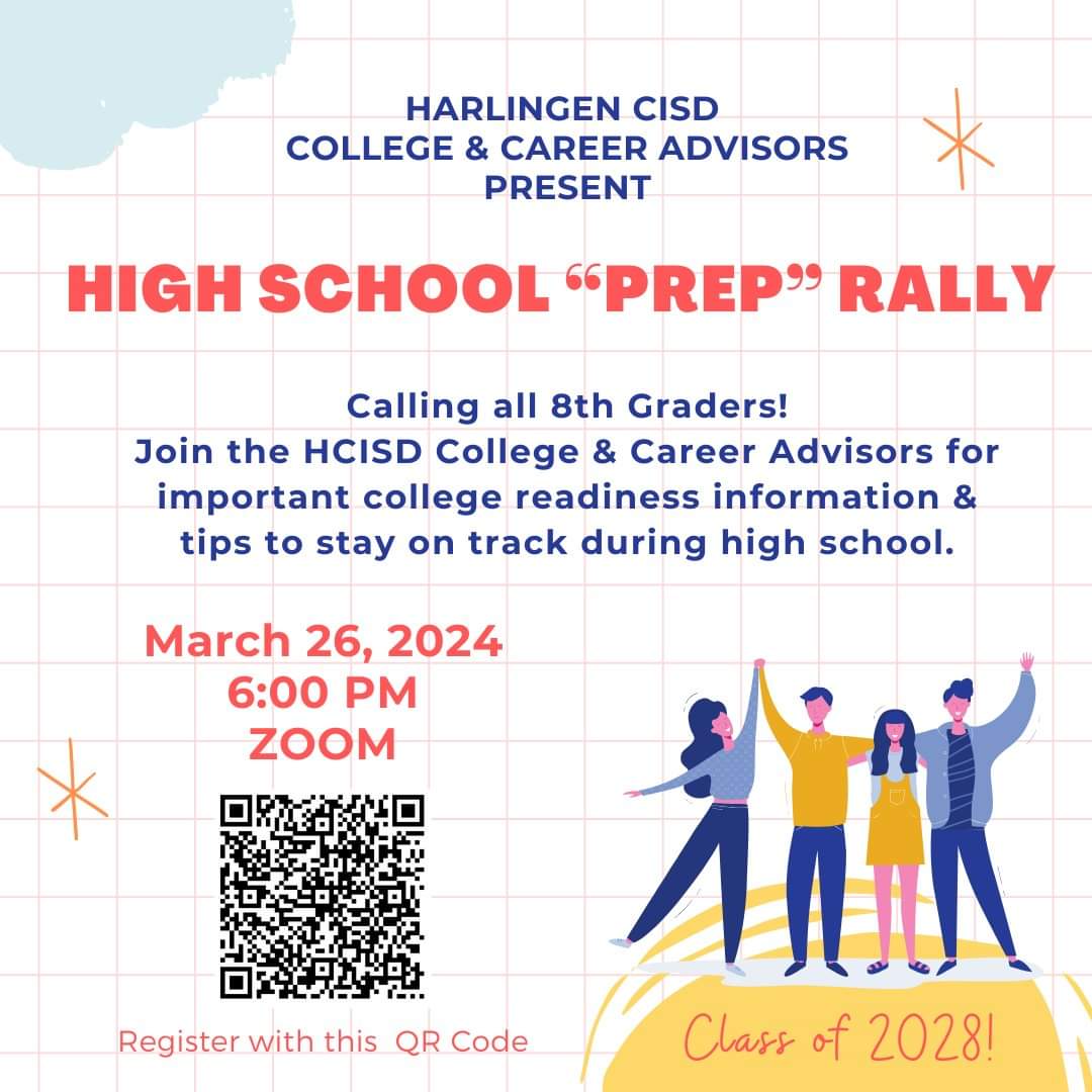 :) Attention Current 8th Graders that will be attending CFA next year! The HCISD College &amp; Career Advising Team is hosting a "High School PREP RALLY" to review important information about your transition to high school.
