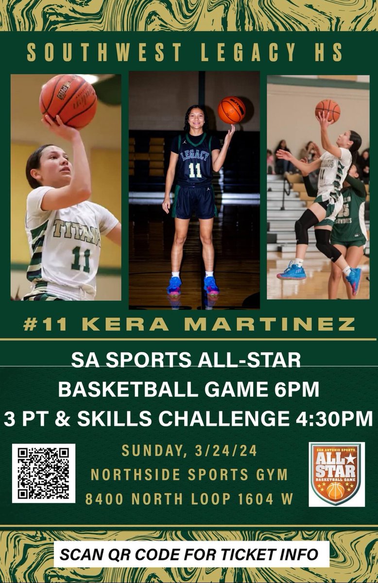 Come out to Northside Gym today to watch our very own, Kera Martinez play in the SA Sports All Star Game at 6:30 pm.