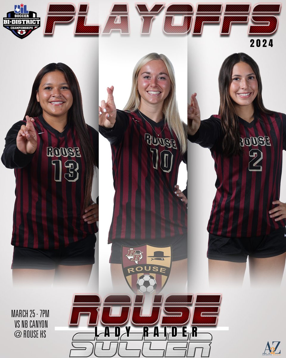 Playoff time for @RouseGirls come out to show your support they play at home. 🆚NB Canyon 📍Rouse HS ⌚️7pm kickoff @RouseScrBooster @ElrodCoach