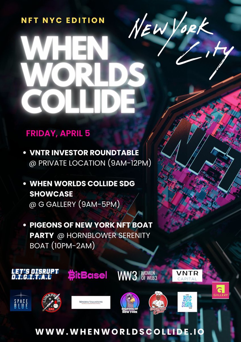 We are in #NYC now preparing our days together along with the awesome Women of Web3  <a href="/the_womenofweb3/">Women of Web3</a> &amp; our #CryptoArt community  ! ⚡️💗🌎🚀🌖

whenworldscollide.io

Stay tuned … #NFT #Art #Love