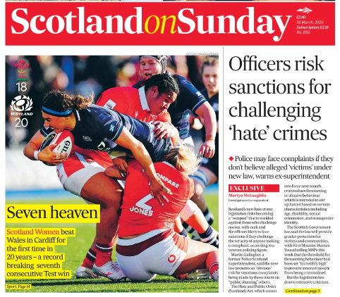 Great to see @emmacwassell + @Scotlandteam's record breaking win V Wales in the @Womens6Nations opener featured on the front page of the @scotonsunday - not the front page of the sport section, but the overall front page with my report inside... 😍