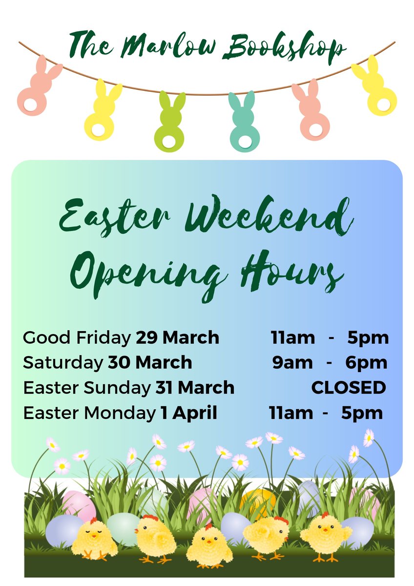 What will you be reading over the long Easter weekend? Hop by and share with us. Please note our opening hours. #Marlow #Easteropeninghours #indiebookshop