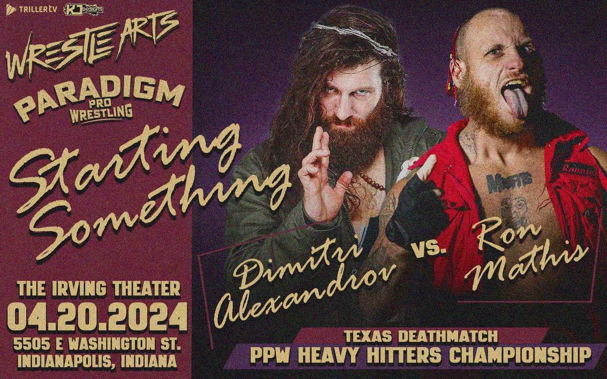 🚨WrestleARTS and @ParadigmProWres present #startingsomething🚨

📅4/20/24
🎟️wrestleartstix.com
📍@irvingtheater

Three HUGE MATCHES have already been announced

@RonMathis13 vs @DimitriKillBear for the PPW Heavy Hitters Championship

@UncleQ87922280 vs @submitordye for the