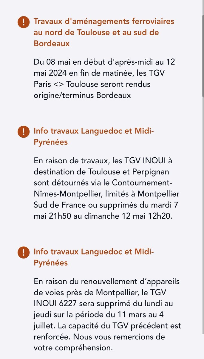 LaurentAlaus's tweet image. Bonjour, @JPFarandou @JeanCASTEX @SNCFConnect @SNCFVoyageurs !

Sauf erreur: Aucun train durant la semaine du jeudi de l'ascension pour descendre / remonter du sud (Toulouse, Carcassonne, Narbonne ou Perpignan)...

On fait comment ?

@CaroleDelga @jlmoudenc @GerardLarrat…