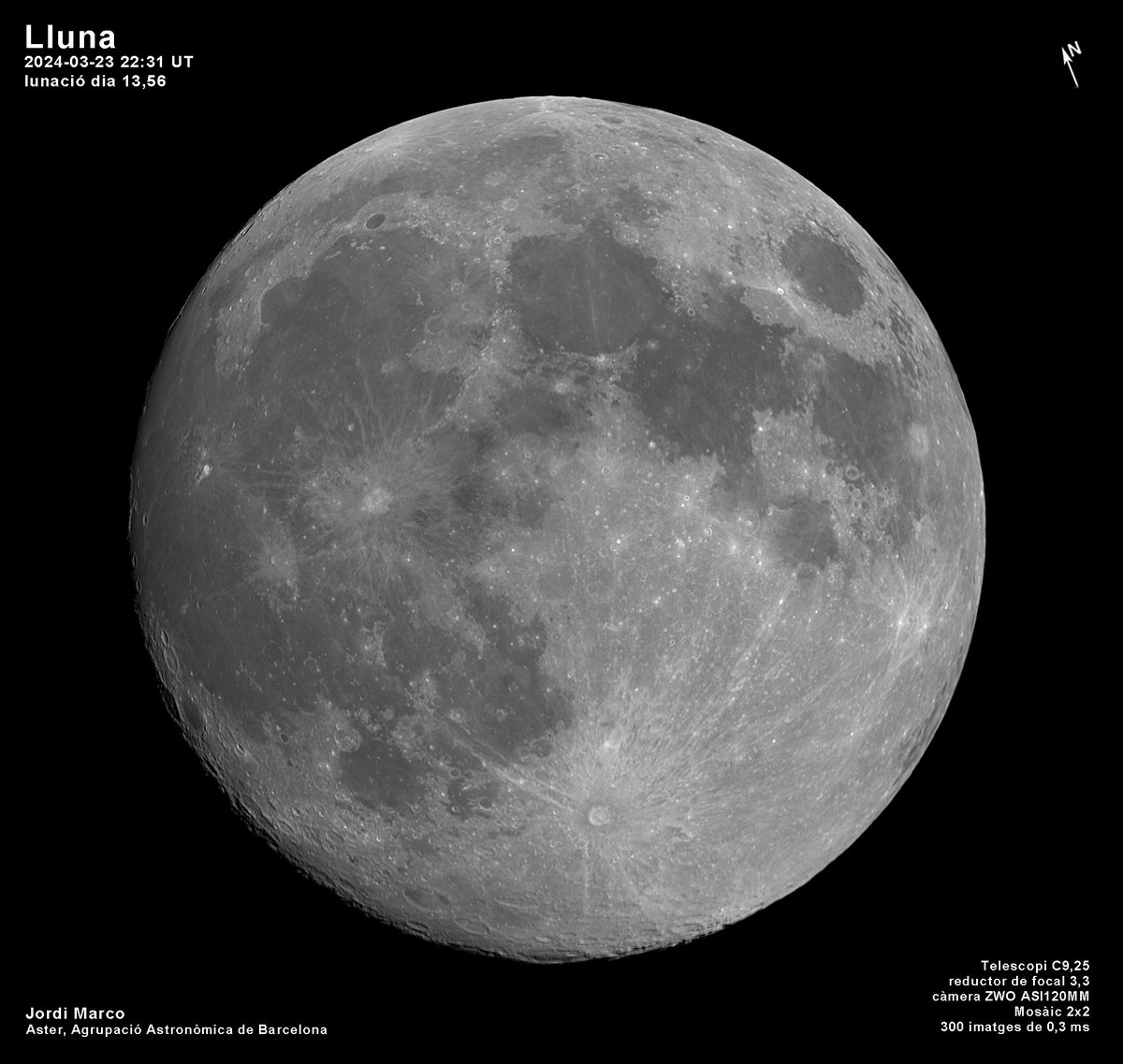 #Lluna del 23 mar 2024 A 401714 Km. Al nord del terminador destaca el cràter Pythagoras (133Km) amb la muntanya central típica de molts cràters d'impacte. @estelsiplanetes @El_Universo_Hoy #cielosESA #moon @AlfredRPico #luna #astronomia #Astrophotography