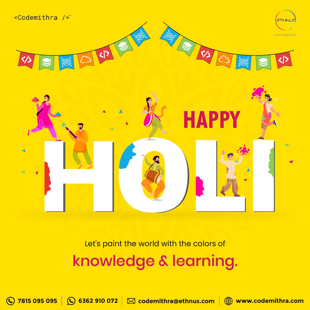 Let's paint the world with the colors of knowledge & learning. Happy Holi.

#HappyHoli #Holi2024 #FestivalofColors #HoliCelebration #HoliFestivities #HoliVibes #Colors #HoliParty #JoyfulHoli #developer #coding #technology #skills #javascript #fun #viral #reels #explore #trending