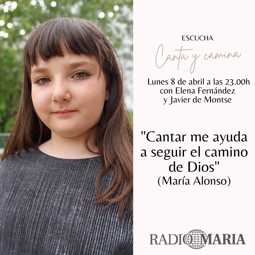 ¡Hola, hola! Os presentamos a la pequeña invitada de nuestro próximo @cantaycaminarm, de #Alcorcón. Os esperamos el próximo lunes con @poverellacm en @RadioMariaSpain. Un abrazote. Dob+ #Testimonio @jovenes_rmaria @DiocesisGetafe #música #RadioMaría @trinitariosALC @beethoven06