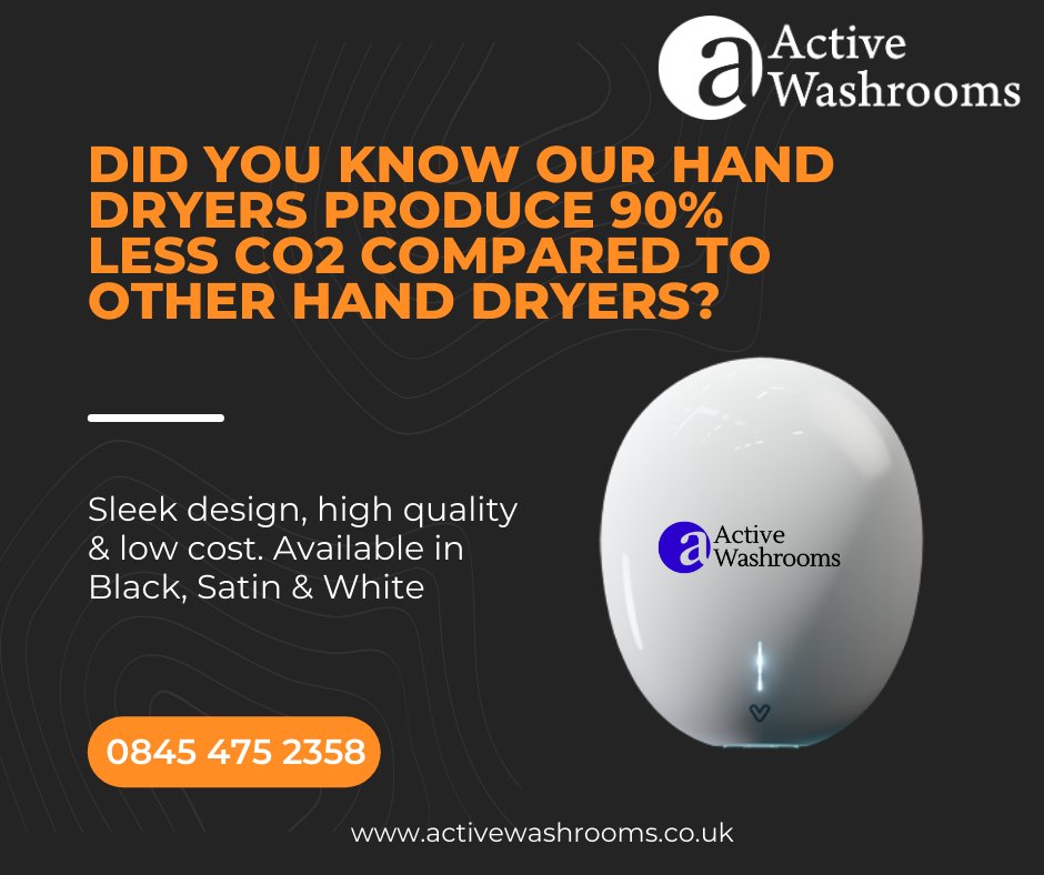 ActiveWashrooms's tweet photo. Discover our range of low energy hand dryers here 👇https://t.co/yZyWVK9fXe or call us for a no obligation quotation 0845 475 2358 #didyouknow #handdryer #HandDryers #lessCO2 #washroomserviceprovider #leadingtheway #activewashrooms https://t.co/riK8anTbE5
