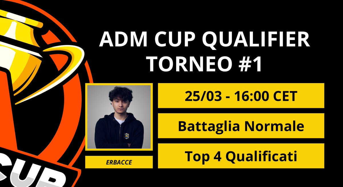 🔸 𝐀𝐝𝐌 𝐂𝐮𝐩 𝐐𝐮𝐚𝐥𝐢𝐟𝐢𝐞𝐫 - 𝐓𝐨𝐫𝐧𝐞𝐨 𝟏 🔸

📆 Lunedì 25/03
⏰ Inizio Torneo ore 16:00
⚔️ Modalità Battaglia Normale

🎙️ <a href="/ErBacceCR/">ErBacce</a> 🇮🇹
🔴 Live dalle ore 15:30

🔹 twitch.tv/erbacce_cr 
🔹 youtube.com/@erbaccecr
🔹 tiktok.com/@erbaccecr