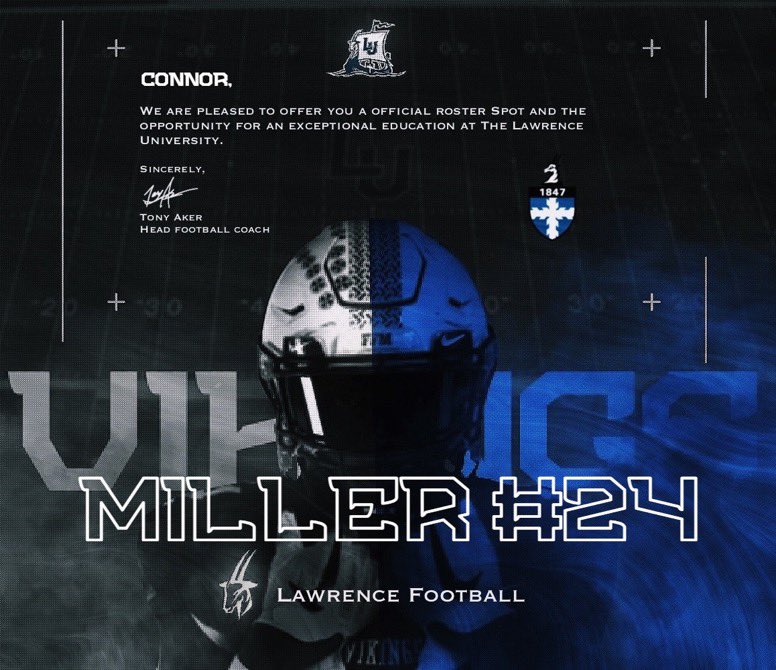 After a great talk with <a href="/Coach_Sosinsky1/">Matt Sosinsky</a> I’m thankful to receive an offer to study and kick at Lawrence University. <a href="/CarneyCoaching/">Carney Coaching</a> @coachripshwtime <a href="/8nicknovak/">Nick Novak</a> <a href="/NickBarnett/">NickBarnett</a>
